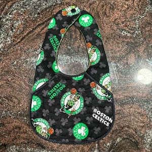 Handmade reversible quilted baby bib in Boston Celtics print